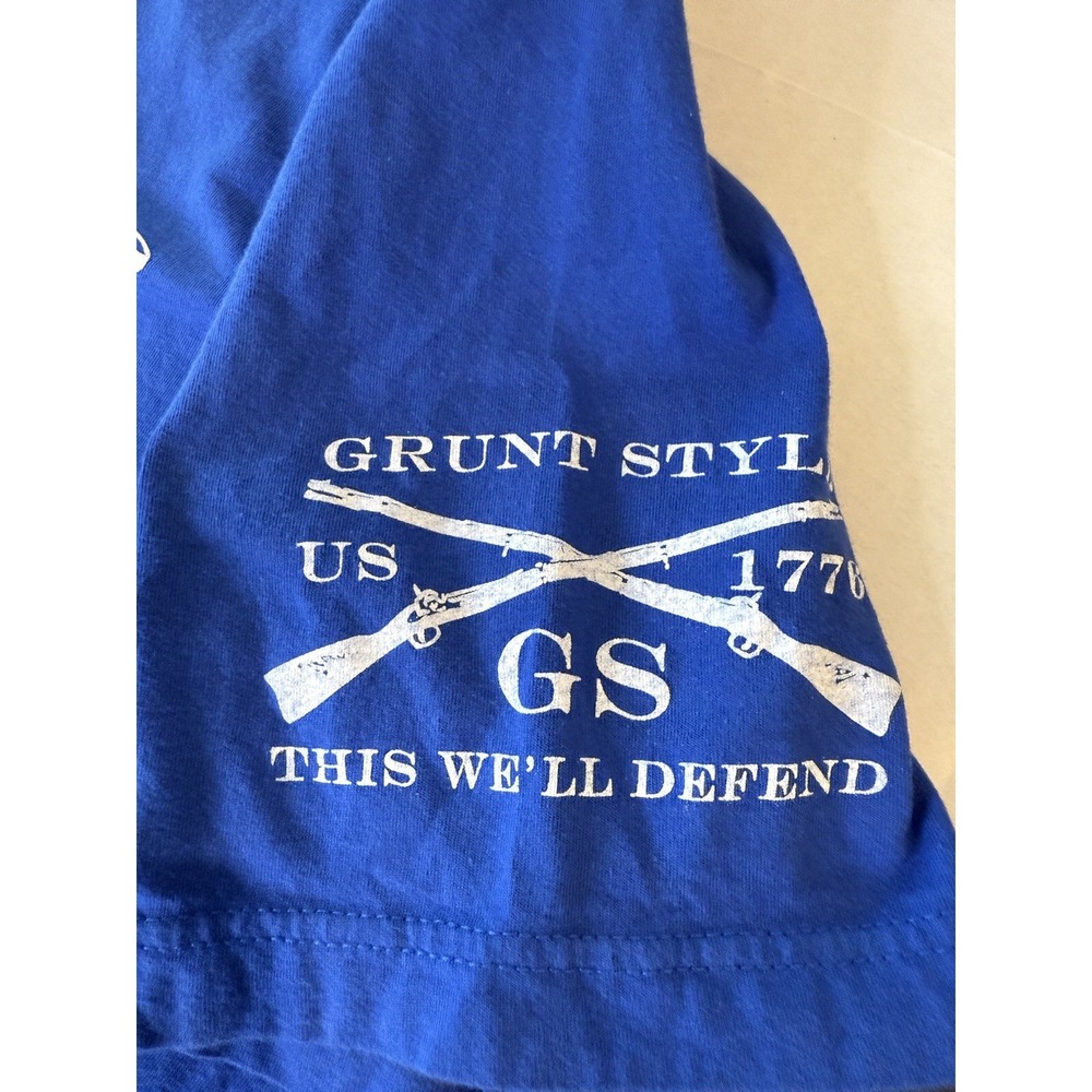 Grunt Style Adult Size XL Blue USA American Flag Shirt Bullets Arms Military - Picture 6 of 8